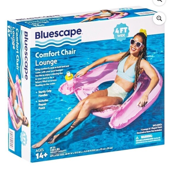 Bluescape Inflatable Comfort Chair Lounge Pool Float, Pink, Age 14 & up, Unisex - Picture 3 of 4